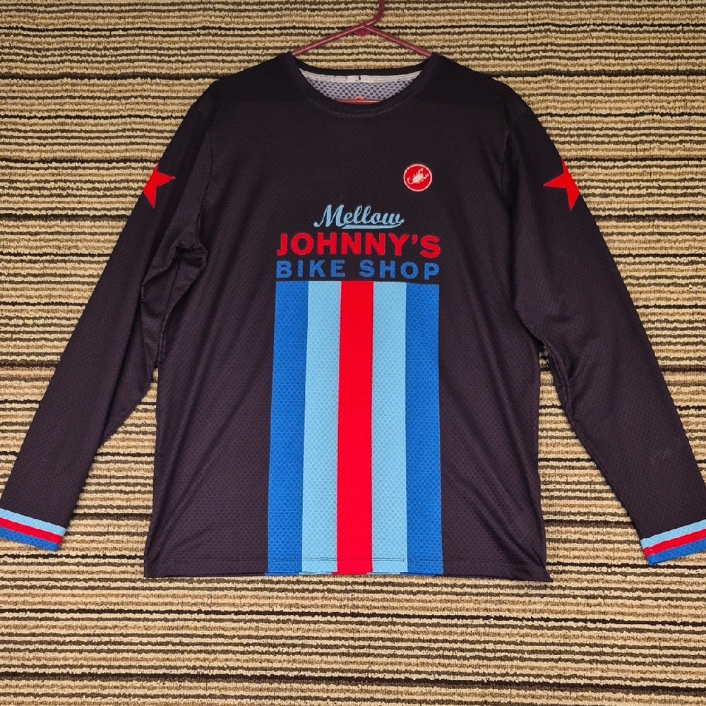 CASTELLI x‎ Mellow Johnnys Bike Shop Bicycle Black Tech Shirt Jersey Mens Sz XL